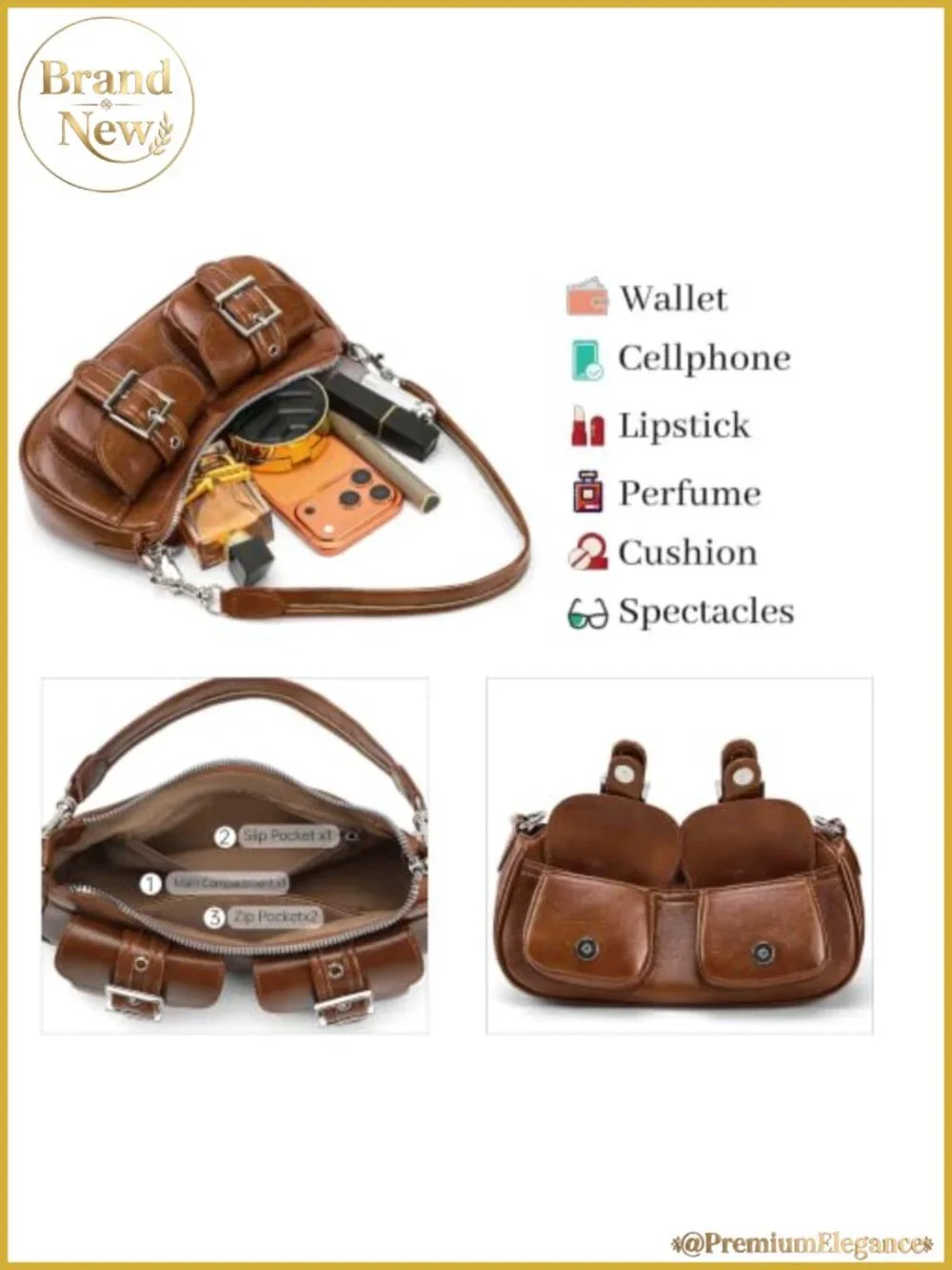 Faux Leather Shoulder Hobo Purse Crossbody Bag with Detachable Strap